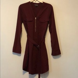 Burgundy belted shirt dress
